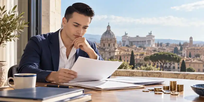 Illustrazione di Gabriele mentre esamina documenti in una scena collegata al tema dell’articolo.
