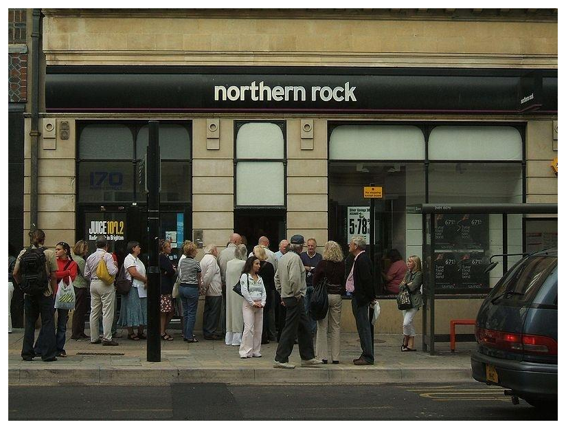 People queuing outside a Northern Rock branch during the 2007 bank run.